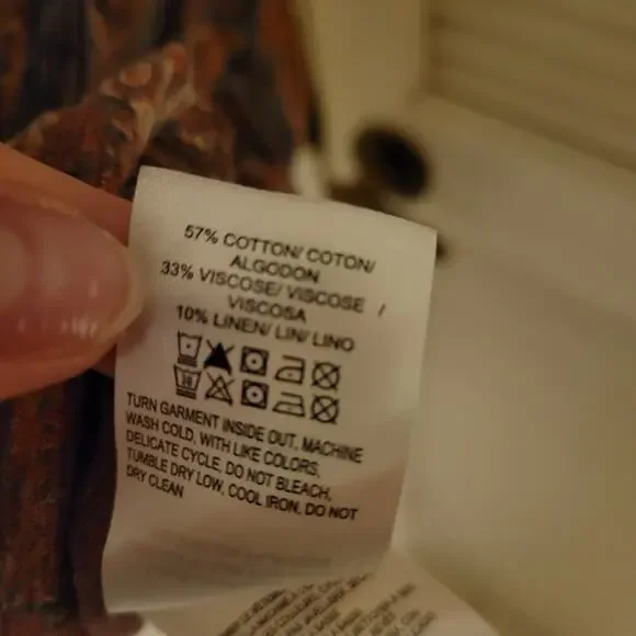 Boho 2000s Lucky Brand XL Geometric Printed Lightweight Linen Blend Tee Shirt XL - Picture 7 of 8